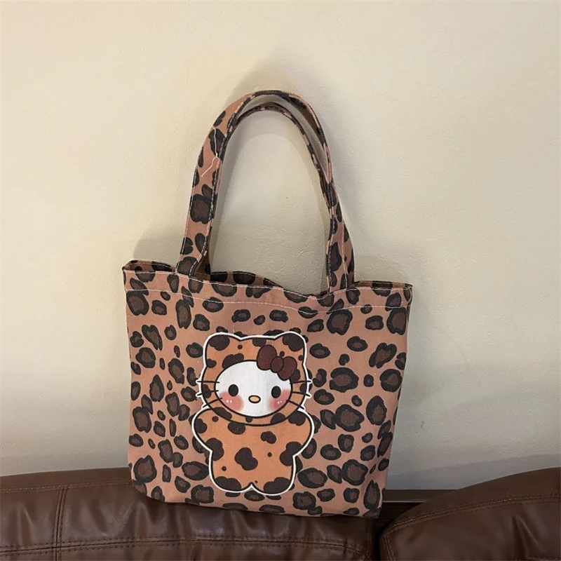 New Maillard leopard print kitty cat canvas bag with large capacity for returning to school students to go shopping , handbag