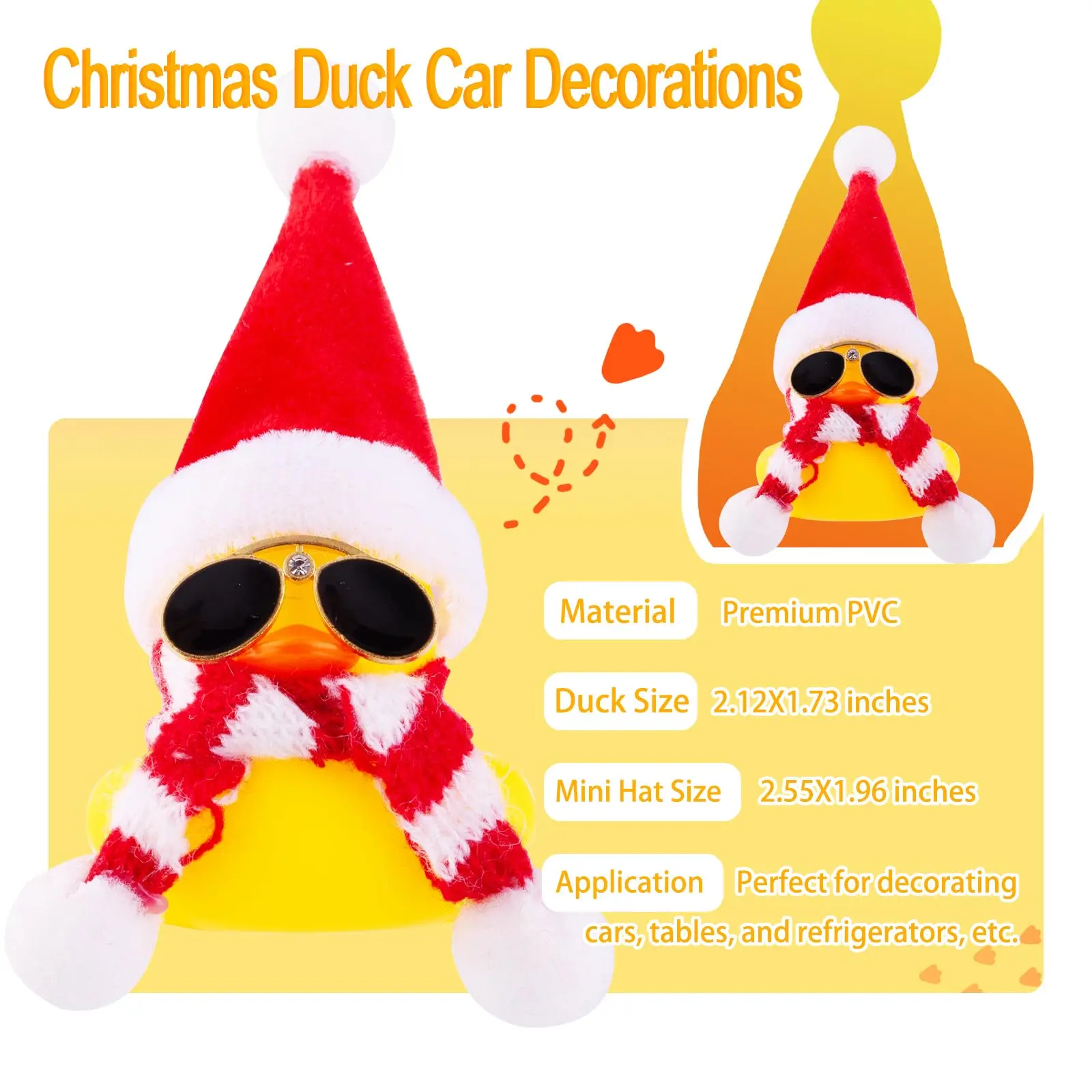 Christmas Rubber Duck Car Duck Ornaments Yellow Duck Car Dashboard Decorations for Christmas Decor and Home Decoration