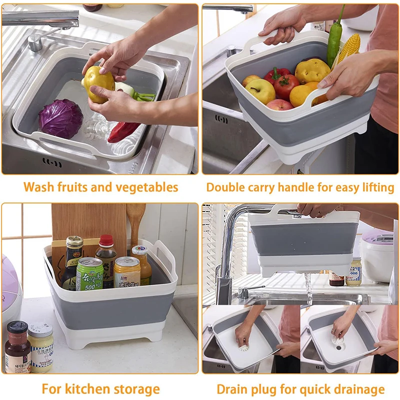 LMETJMA 9L Collapsible Dish Tub Sink Folding Laundry Tub Folding Colander Fruits Vegetables Washing Drain Basket JT173