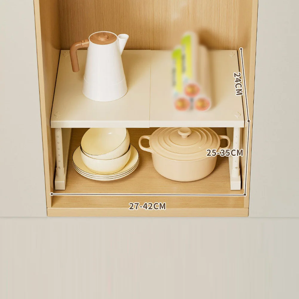 Adjustable Expandable Shelf Organizer for Kitchen Cabinets - Stackable Metal Rack to Maximize Vertical Storage Space
