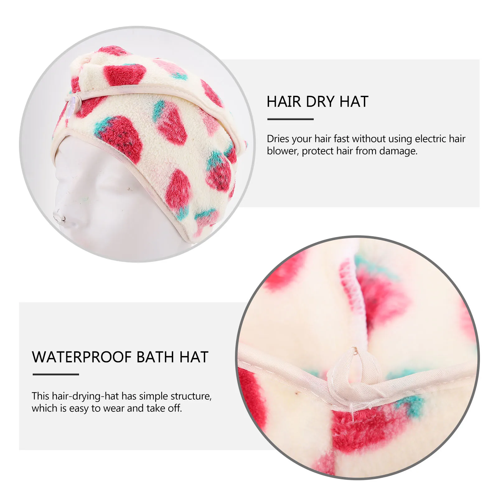 قطعة واحدة من قبعة الشعر الجافة الرائعة على شكل فراولة ماصة للماء للشعر الطويل القصير والمجعد والمستقيم المصبوغ