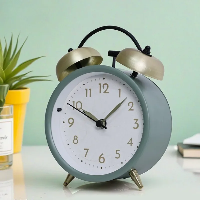 Nordic Creative Gradient Color Metal Alarm Clock Big Ringtone Alarm Watch Bedroom Silent Decorative Clock Student Bedside Watch