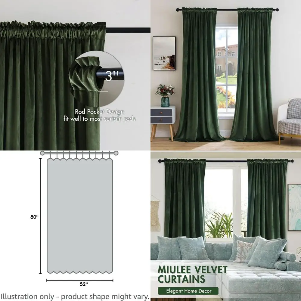 

Теплоизолированные бархатные плотные шторы оливково-зеленого цвета, длина 80, набор из 2 шт. для спален и гостиных