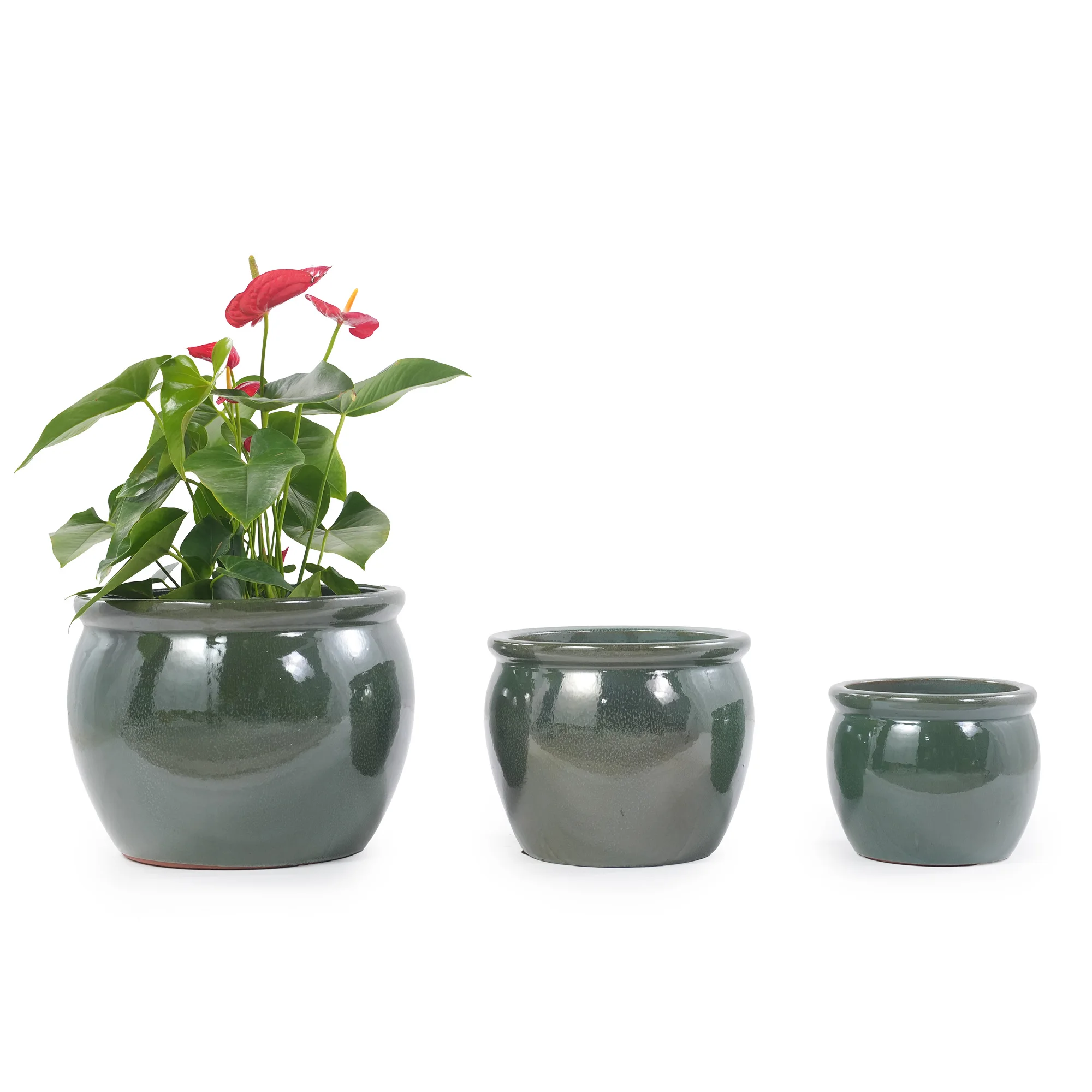 Pot de fleurs en céramique artisanal, bleu-vert antique brillant avec émail moucheté naturel, respirant, résistant au gel, avec trous de drainage pour jardin intérieur, patio, balcon