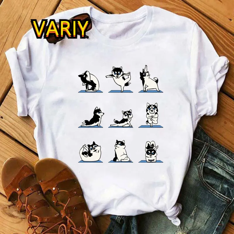 Beagle Yoga T Shirt for Women Summer White Casual Tshirt Cute Dogs Short Sleeve French Bulldog Print T-shirt Female Streetwear