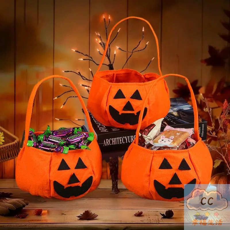 Tas Permen Halloween Bertema Labu, Tas Trick or Treat Portabel, Tas Hadiah Pesta untuk Anak-Anak