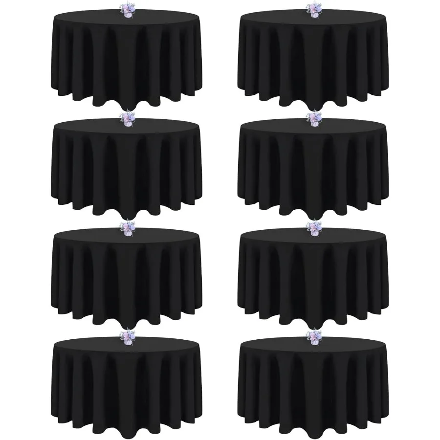 

8 упаковок черных круглых скатерти 90-дюймовая настольная круглая скатерть, устойчивая к морщинам моющаяся полиэфирная ткань скатерть Table Co