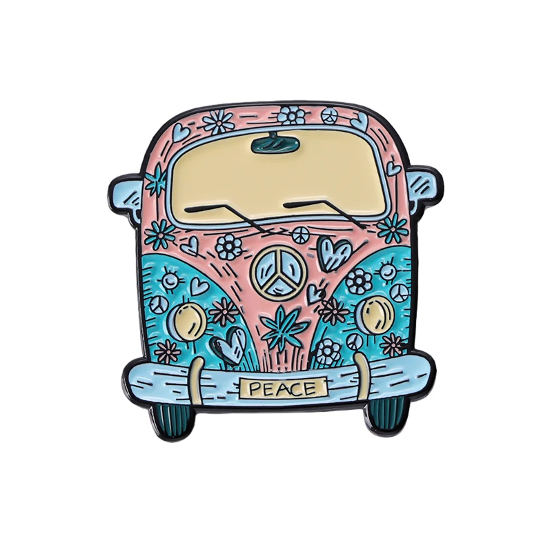 Cartoon Car Enamel Pin Lapel Flower Bus Metal Badges Hat Sweater Custom Gift Men Women Friends Lapel Jewelry Accessories