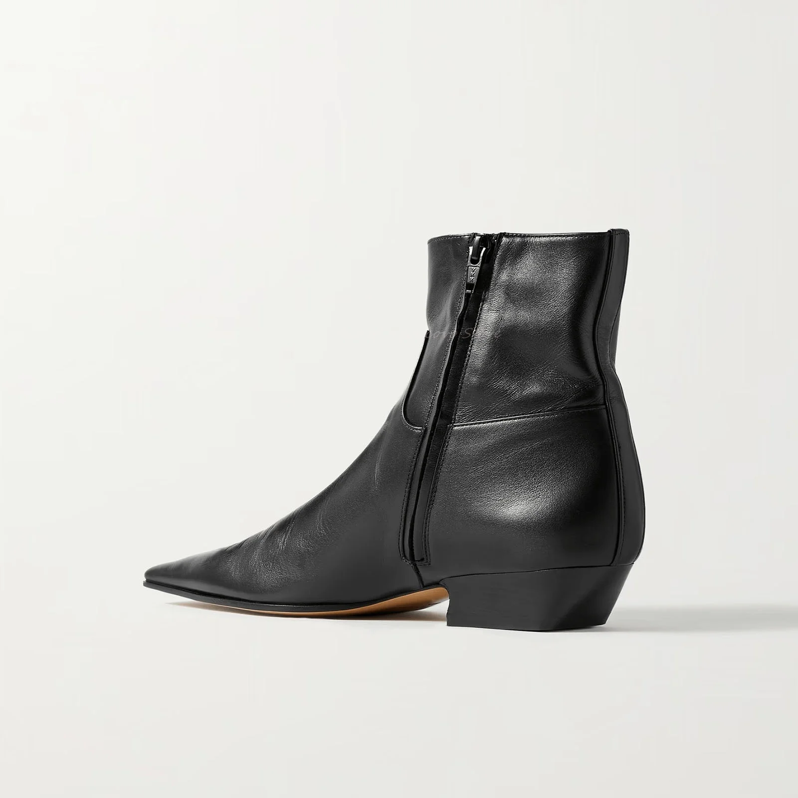Square Toe Low Heels Black Leather Ankle Boots Sewing Side Zip Classic Autumn Sexy Women Office Ladies Daily Comfort Short Boot