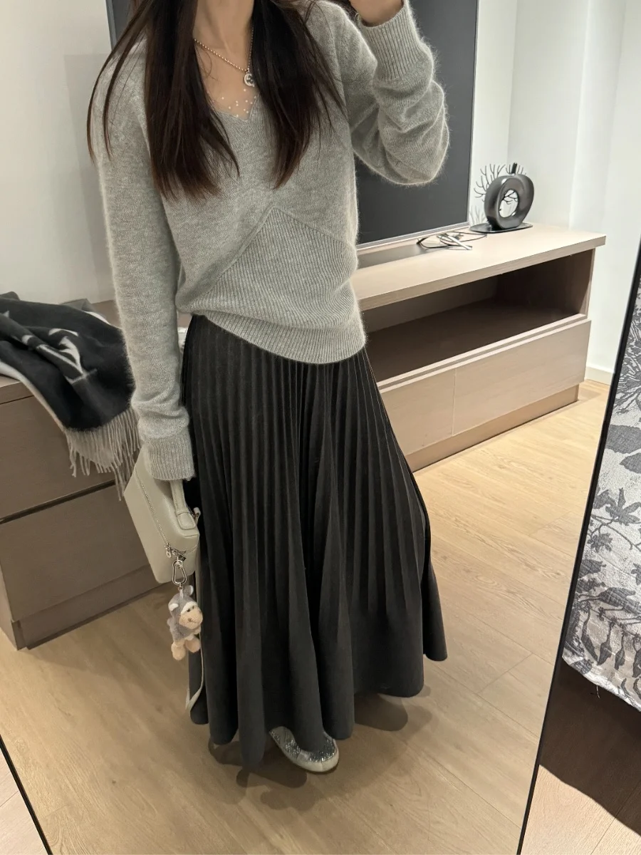 

Женский модный повседневный трикотажный свитер Bling Bubble 30 High Ratio Bear Velvet Soft Polka Dot с V-образным вырезом, вставками и эффектом похудения, с длинными рукавами