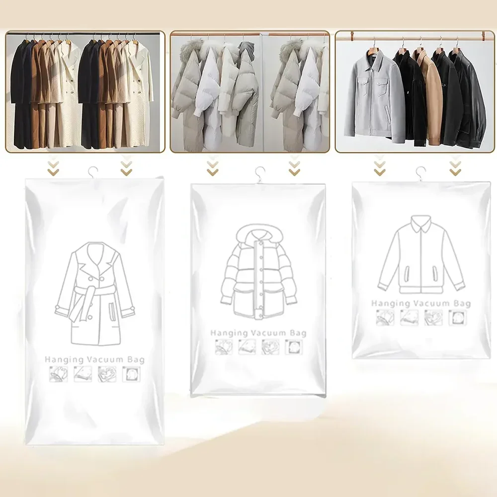 Hanging Vacuum Space Saver Bags Closet Organizer Storage Bags, Vacuum Seal Clear Bags for Clothes, Suits, Dress Or Jacke