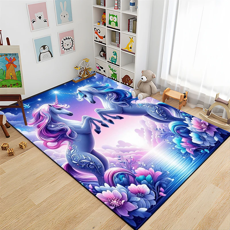 Unicorn Animal Fashion 3D Printing Large Size Area Carpets for Home Living Rooms Cartoon Children Bedroom Sofa Doormat Floor Rug