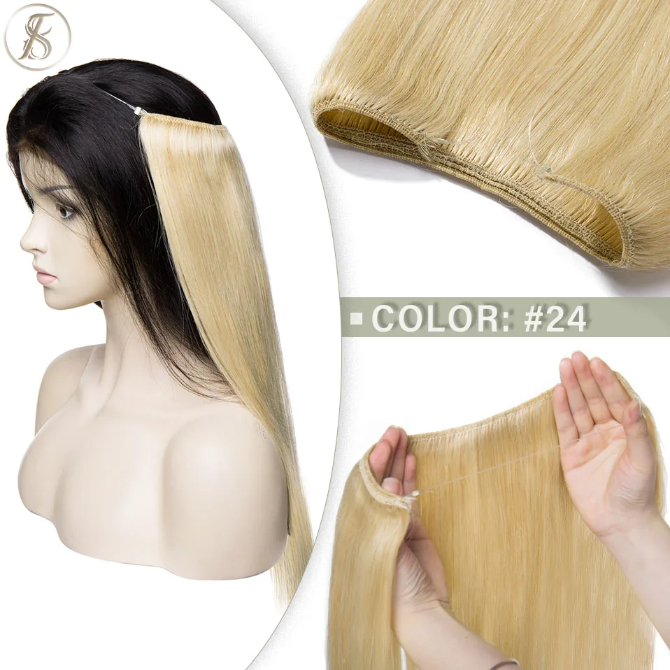 TESS Natürliche Haar Extensions Bundles Menschliches Haar 16-24inch 60g-80g Draht In Haar Extensions gerade Haarteil Unsichtbare Fisch Linie – Detail 12