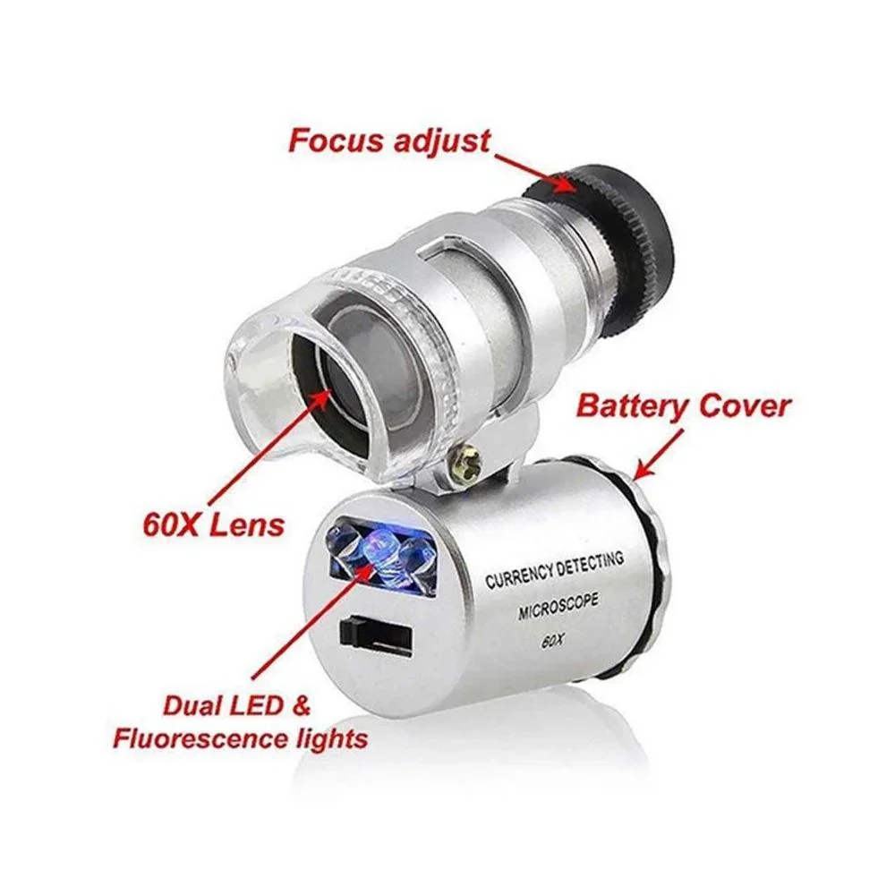 LED Illuminated 60X Loupe Magnifier - Portable with UV Lights, Eye Loop Stand, Ideal for Jewelry, Diamonds, Coins, Engravings