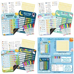 Morning Bedtime Routine Chart Poster Magnetic Sticker for Kids Toddlers Daily Visual Schedule Routine Checklist Reward Chart