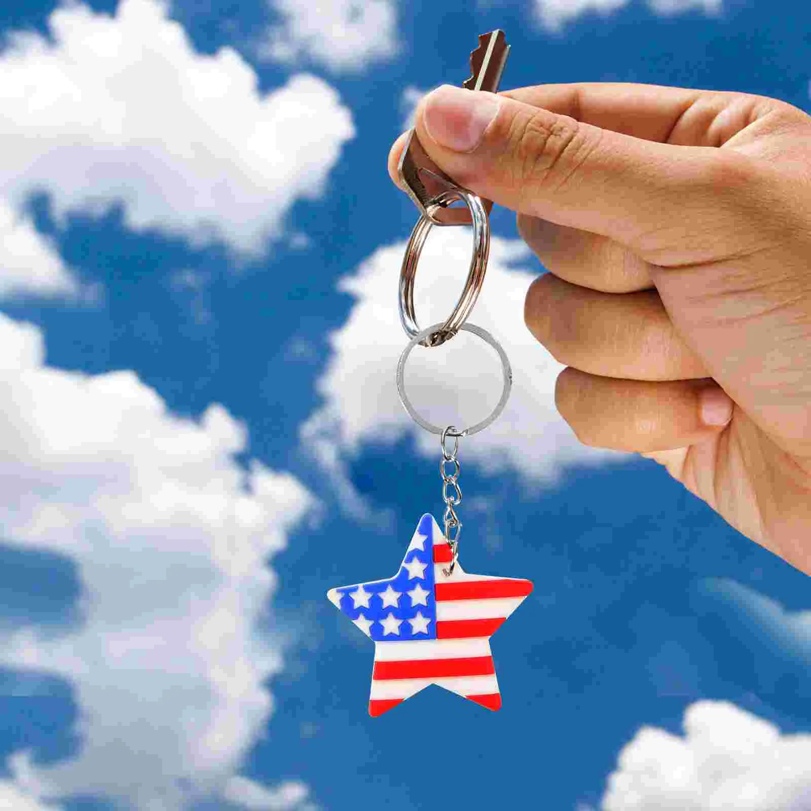 American Flag Keychain Independence Day Holiday Party Ornaments 12pcs Random Style Usa Souvenirs Decorative Metal Fob