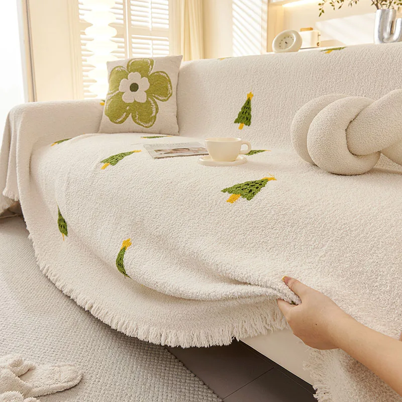 New Cartoon Printed Sofa Towel with Tassels Soft Cat-Proof Sofa Cover for Four Seasons All-Inclusive Easy-Care Couch Cushion