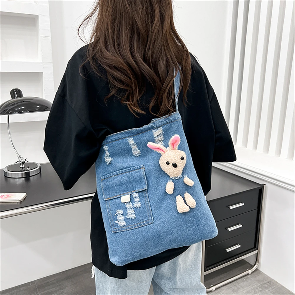 Multi-funcional de alta qualidade denim senhoras bolsa de ombro multifuncional cor sólida sacos do mensageiro das mulheres grande capacidade bolsa