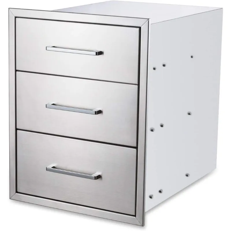 Stainless Steel Outdoor Kitchen Drawers BBQ Drawers Triple Access Drawers Flush Mount for Outdoor Kitchens Or BBQ Island