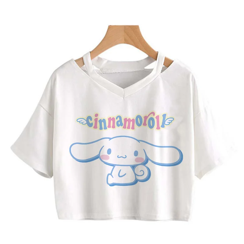 Aesthetic Crop Top T Shirt Cinnamoroll  Women Cropped T-shirt Sanrio Clothes Tshirt Tops Tee Women Clothing Girls Clothes