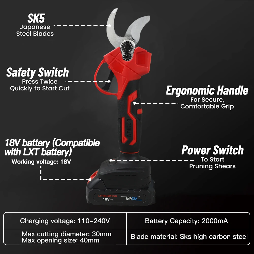 18V Electric Garden Scissor 40 mm Electric Pruning Shears Professional Cordless Electric Pruning Battery Powered Tree Branch Pru