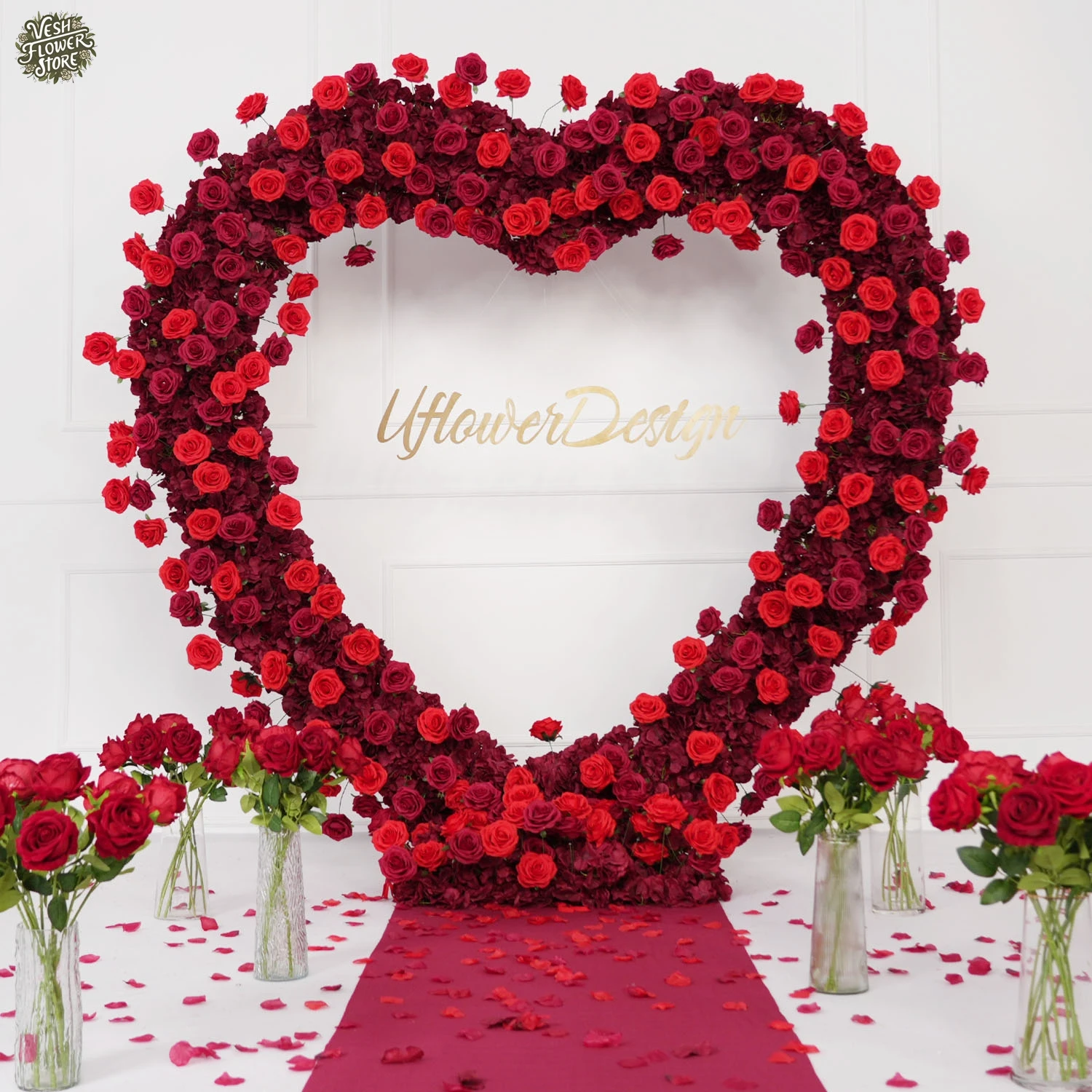 200CM Heart Deluxe Red Rose Hydrangea Arch Wedding Proposal Anniversary Flower Party Decoration