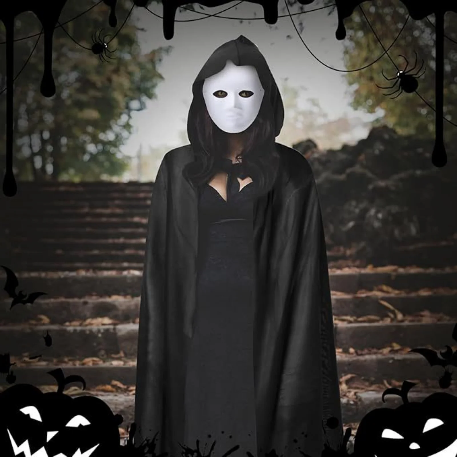 1PC Black Hooded Cloak Set, Multiple Styles Halloween Cosplay Cape For Adults & Kids, Ideal For Halloween Party, Role - Playing image 3