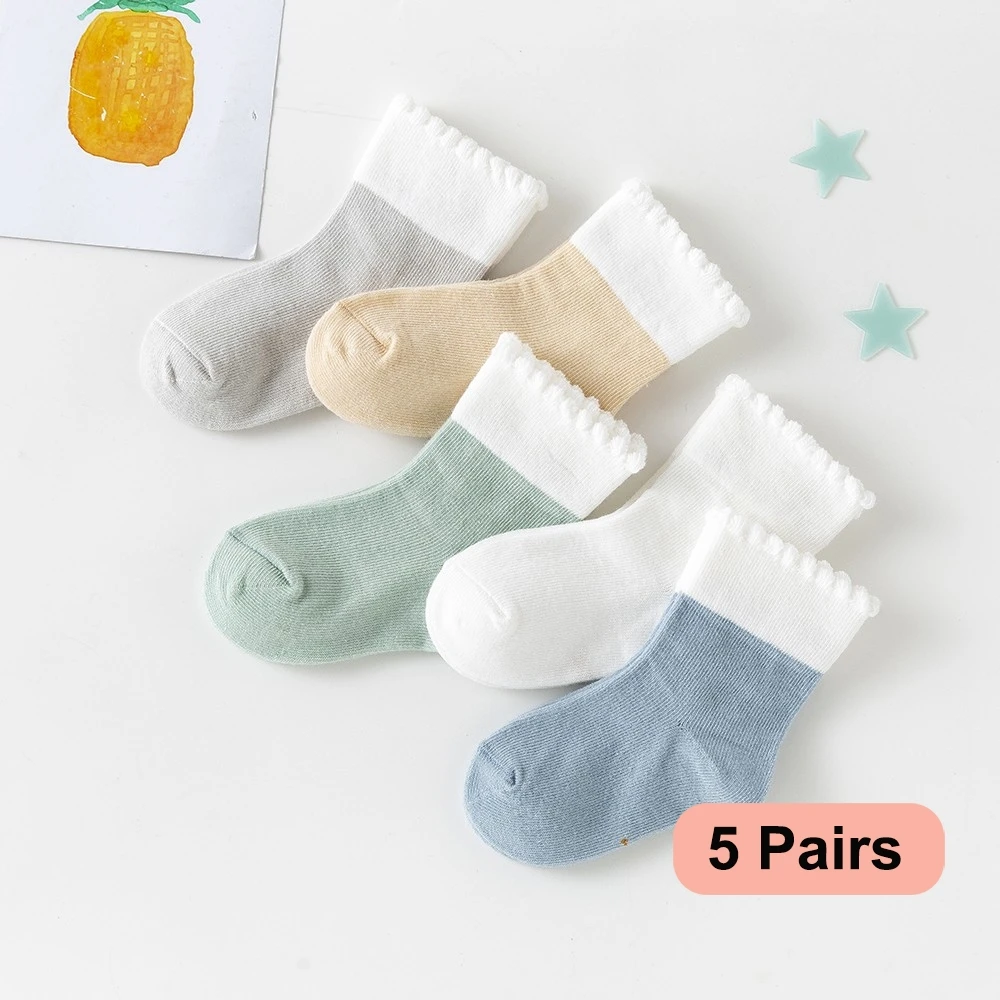 5Pairs/lot 0-2Y Baby Socks Summer Cotton Solid Colorful Kids Socks Girls Cute Newborn Boys Toddler Socks Baby