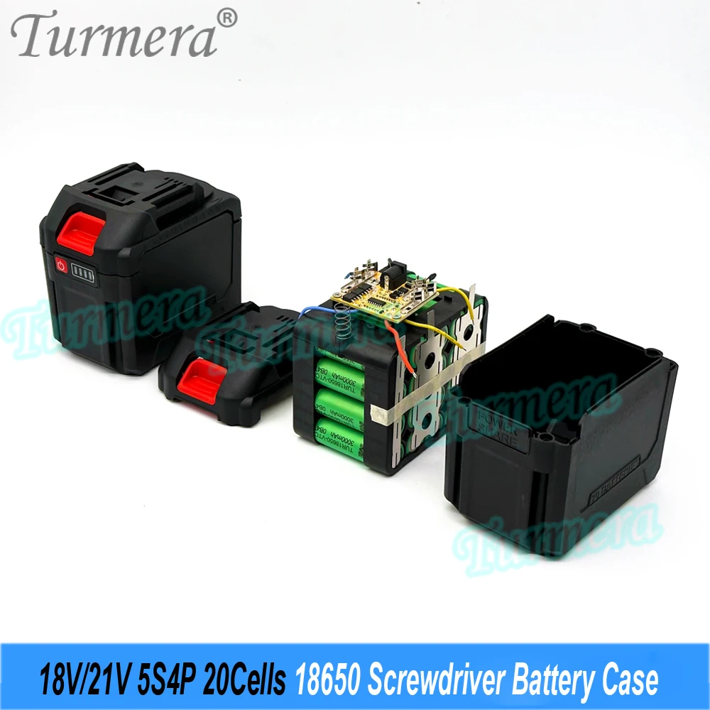 Turmera 18V 21V Screwdriver Battery Case 5S4P 20X 18650 Holder 5S 50A BMS Weld Nickel Charger for 6Ah to 14Ah Electric Drill Use