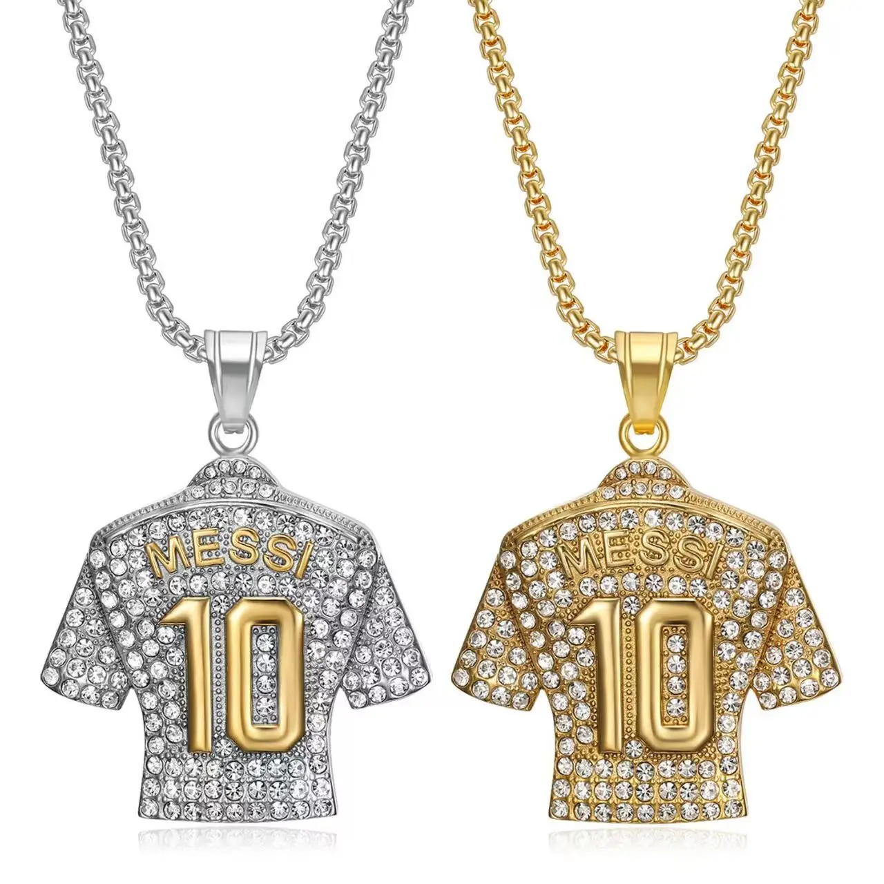 New hip-hop jewelry, diamond-studded football MESSI Messi 10 jersey pendant necklace