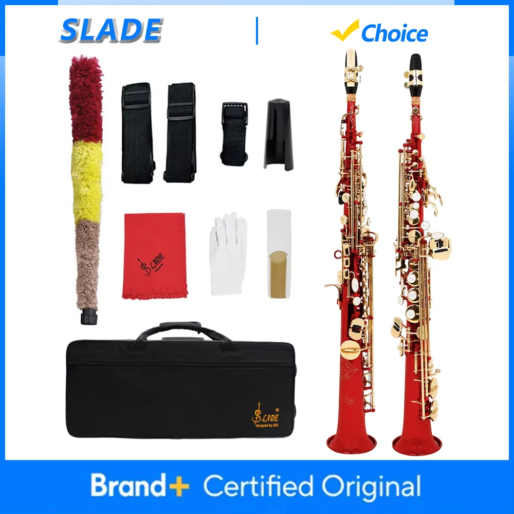

Саксофон сопрано SLADE, Bb, латунный корпус, красный, прямой, профессиональный духовой инструмент, с кейсом, тростями и аксессуарами