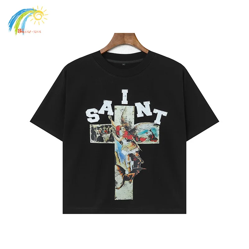 

Классическая футболка с короткими рукавами и буквенным принтом «Крест» для мужчин и женщин в стиле хип-хоп, большие хлопковые футболки, черная футболка