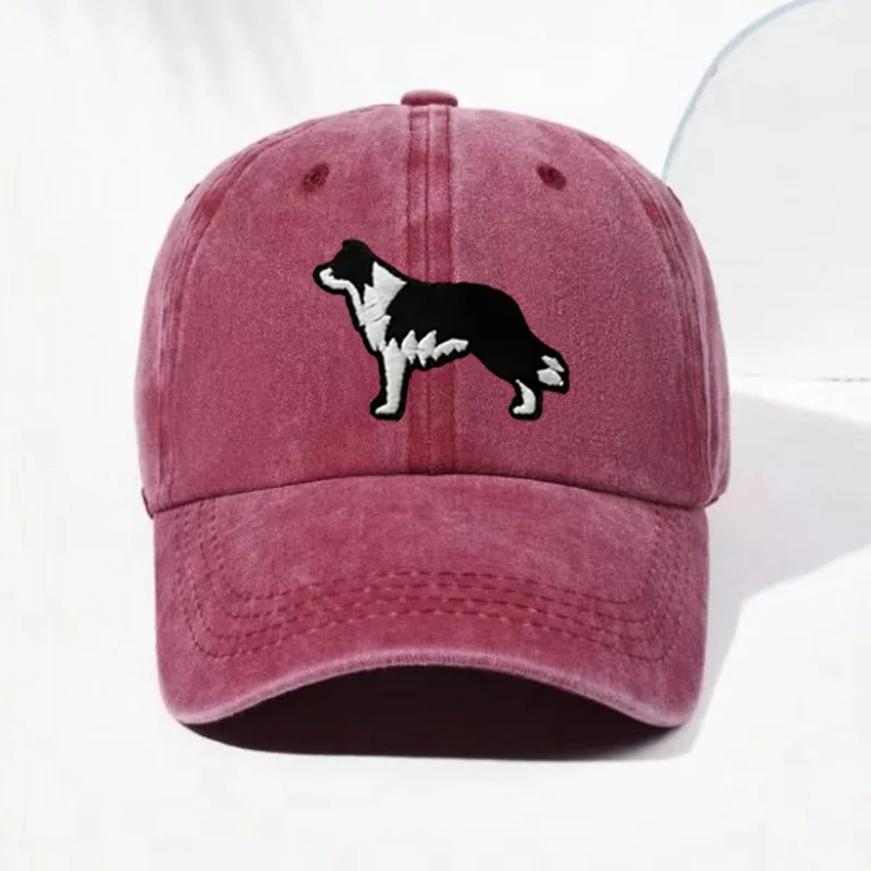 Boné de Beisebol de Algodão Lavado Border Collie com Bordado Vintage Unissex, Boné Snapback Desgastado, Presente Casual para Amantes de Animais, Boné para o Dia a Dia