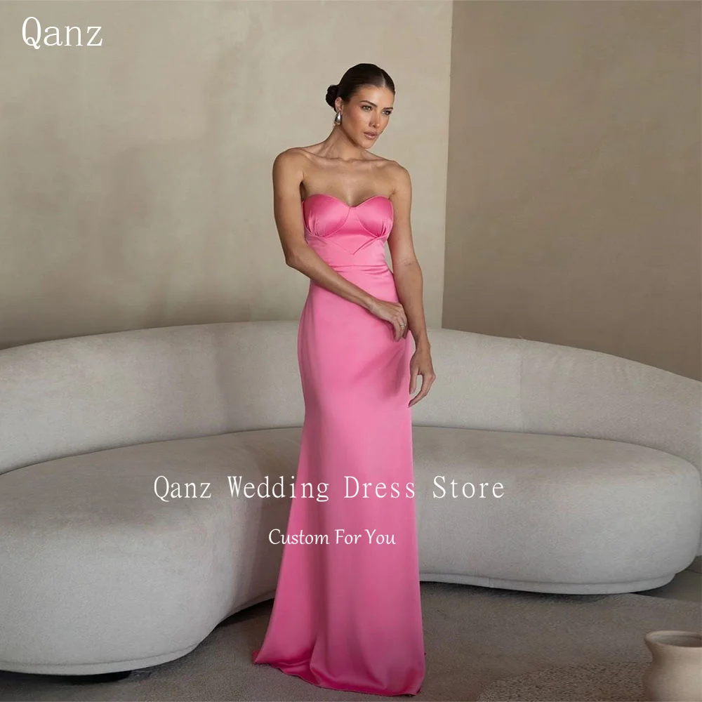 Qanz gaun Prom Pink sederhana gaun malam Satin antik tanpa tali putri duyung gaun renda belakang sukieki Na Customized disesuaikan