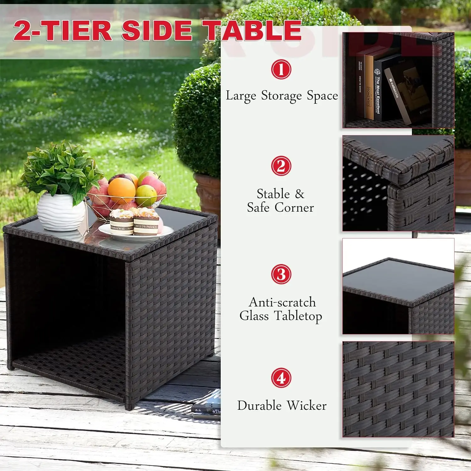 5Pcs Patio Set, Wicker Outdoor Sectional with Cushions, Includes Coffe Table and Ottomans, Furniture for Pool, Garden, Patio