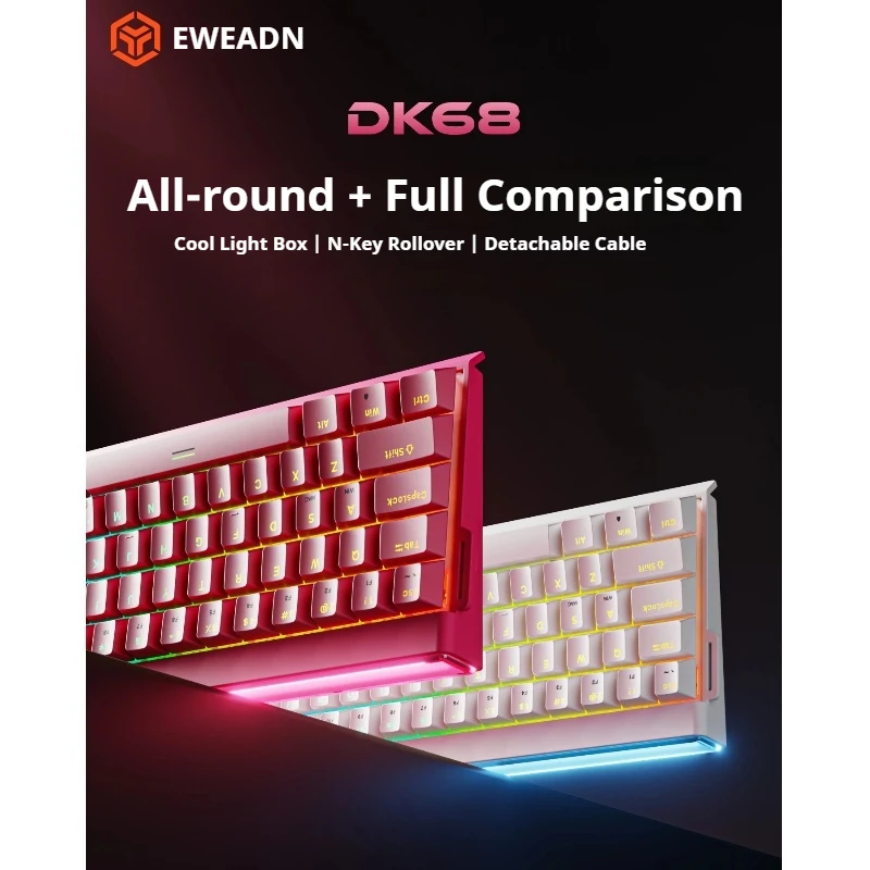 New Eweadn Dk68 Magnetic Axis Mechanical Keyboard Wireless Wired Rgb 3d Light Box High Performance For Fps Gaming Pc Computer