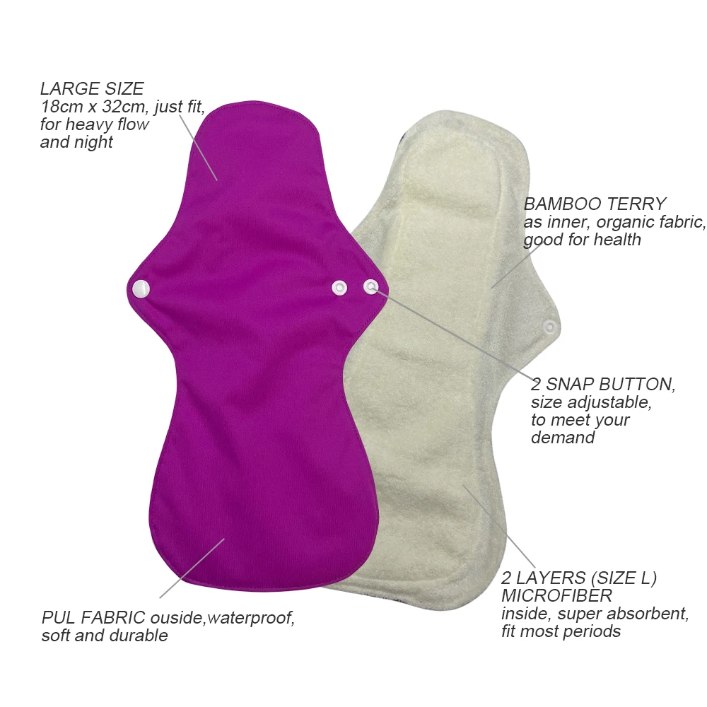 7 عبوات من الفوط الصحية القابلة للغسل وصديقة للبيئة وقابلة لإعادة الاستخدام مع أجنحة للفتيات والنساء والمراهقين - وسادات سراويل داخلية للفتيات ﻿