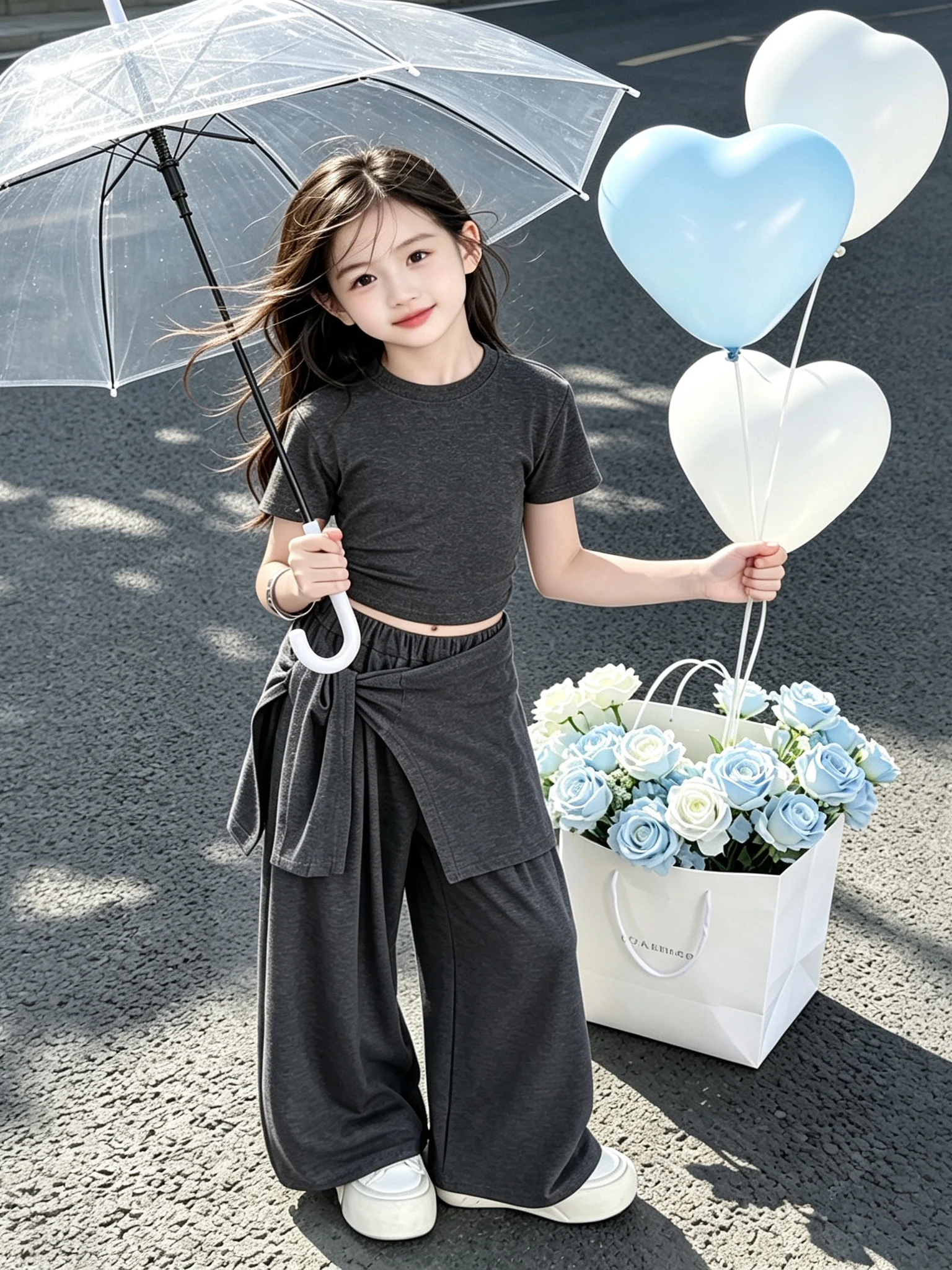 

Girls Summer Outfit Wide Leg Pants Short Sleeve Two Piece Set Korean Lazy Style Casual Versatile Middle And Large Children
