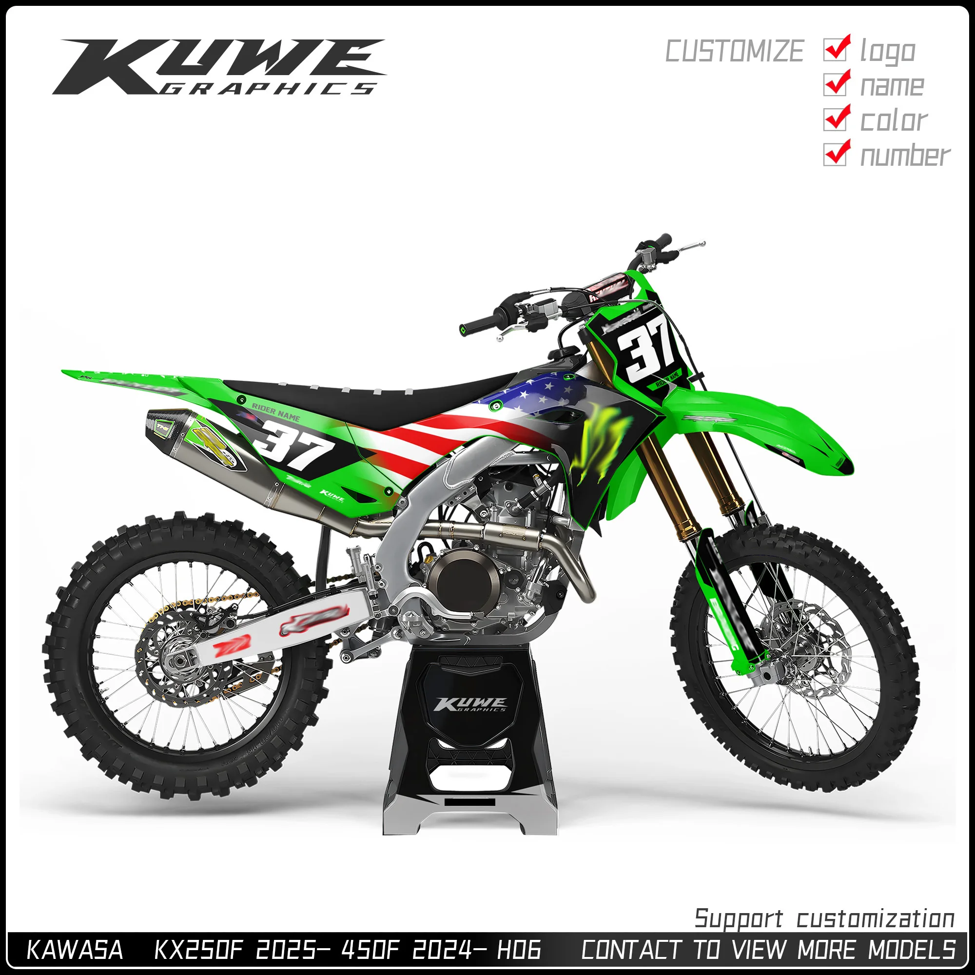 

Подходит для Kawasaki Kx250F 2025-450F 2024- Комплект графических наклеек Наклейка
