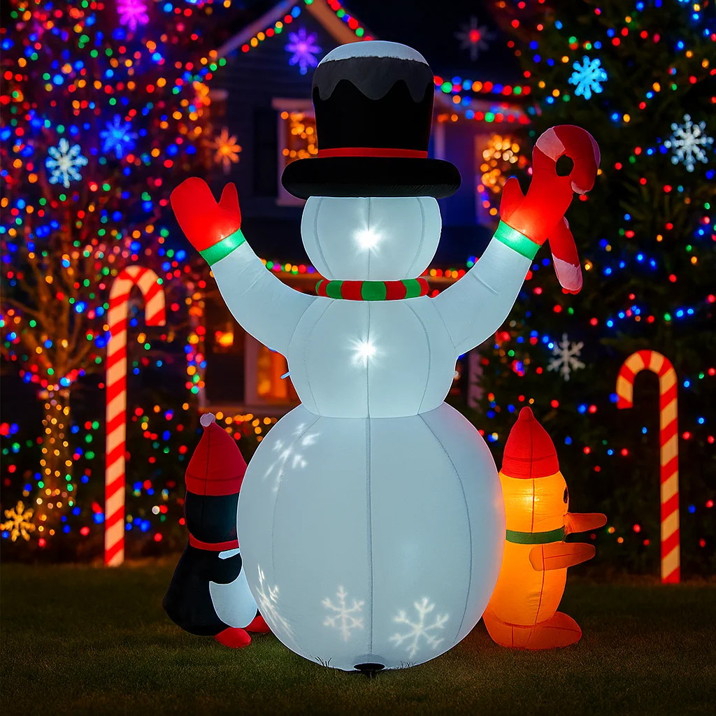 1.8M/6FT Christmas Decorations Inflatable Toy Snowman Penguin Home Yard Xmas Ornaments LED Decor Christmas Candy Cane Party Toy