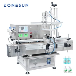 ZONESUN Desktop Automatic Filling Machine Gel Juice Liquid Shampoo Double Heads  Beverage Bottle Filler With Chain Conveyor