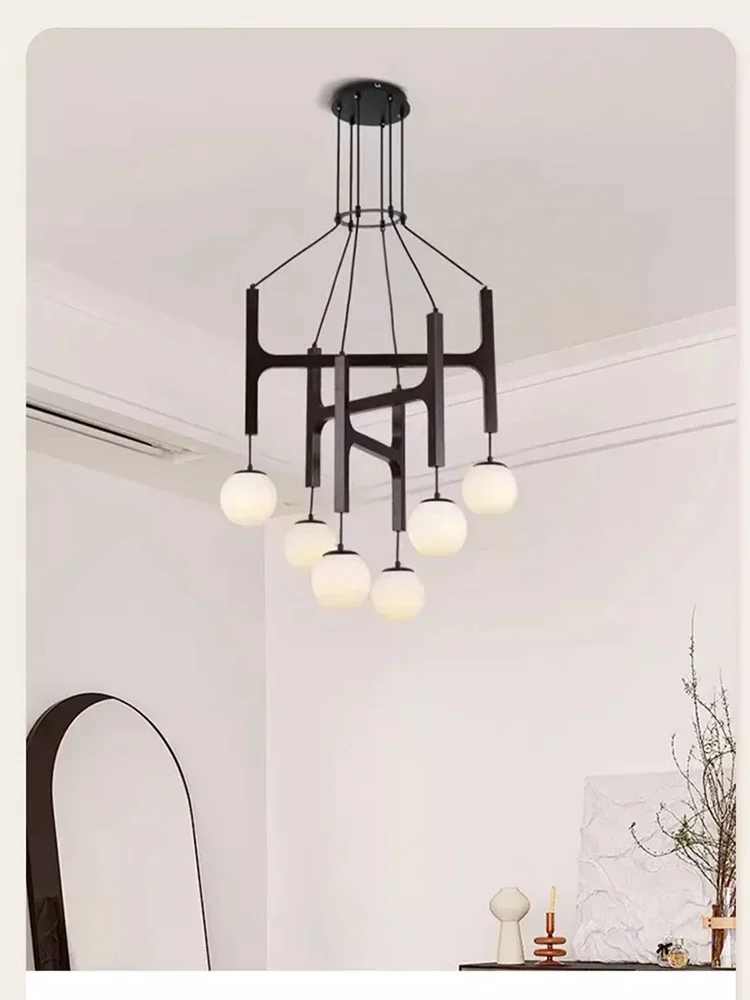 Nordic Wood Chandelier Multi Head Glass Led Pendant Light Bar Home Decoration Living Dining Bedroom
