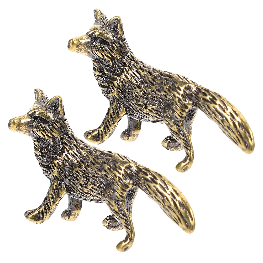

2pcs Vintage Brass Fox Figurines Home Decor Animal Statues Desktop Mini Sculptures Solid Metal Car Ornaments Party Birthday