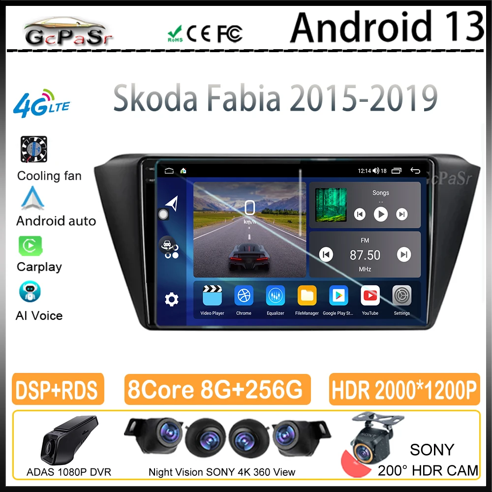 Autoradio For Skoda Fabia 2015-2019 Android GPS Auto Radio Multimedia Video Carplay Speler Navigation IPS Screen WIFI No 2Din