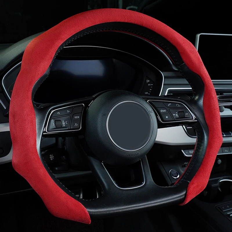 

5D Premium Suede Car Steering Wheel Cover Breathable Universal Non-slip Durable New Styling Booster Covers Auto Parts 15inch