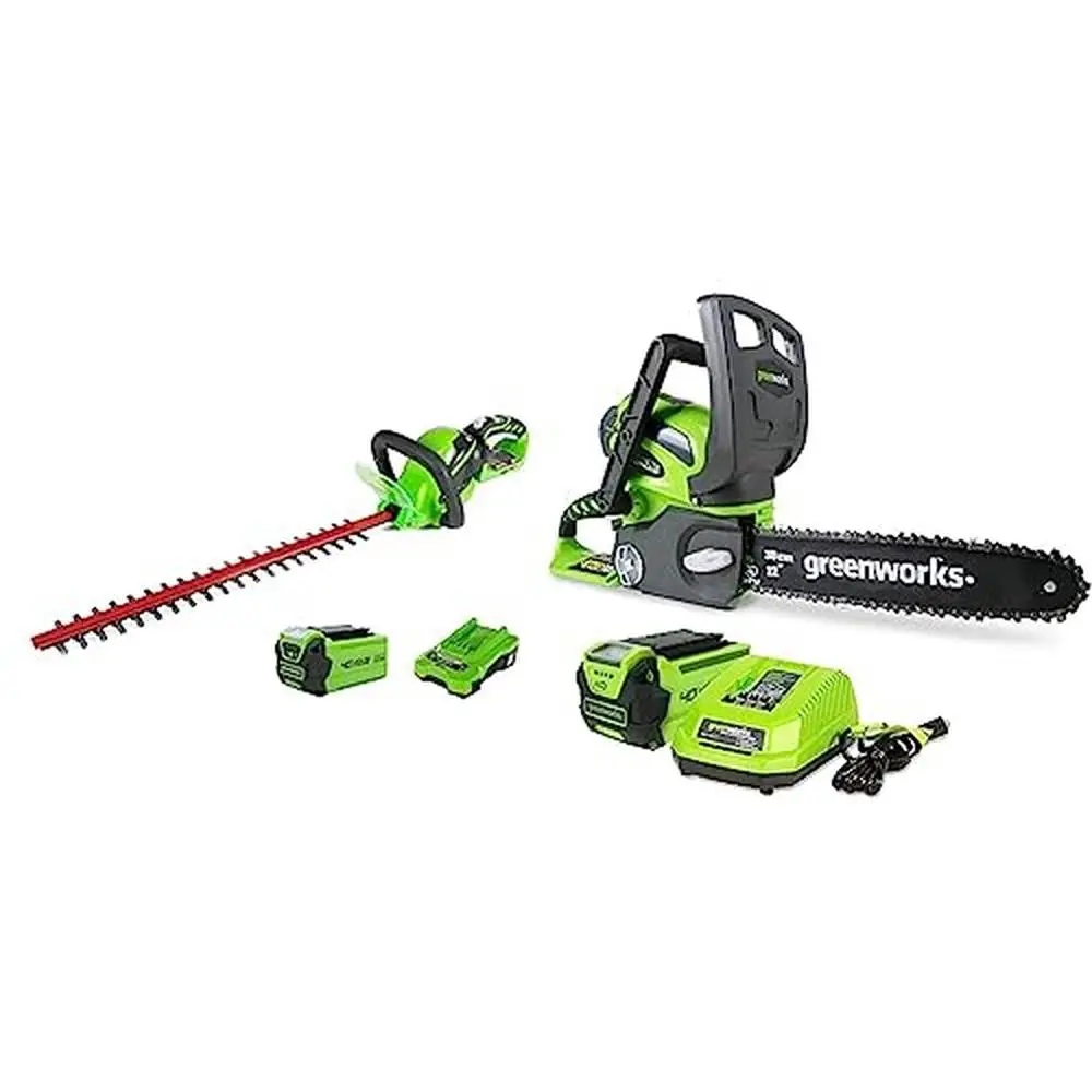 

40V 24" Cordless Hedge Trimmer 12" Compact Chainsaw Bundle 2.0Ah Battery and Charger Included