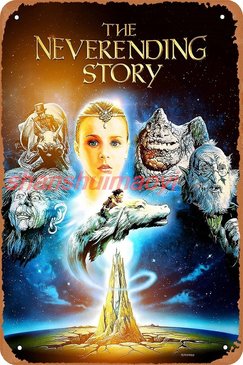 The NeverEnding Story (1984) Movie Poster Retro Metal Sign Vintage Tin Sign for Cafe Bar Home Wall Art Decor 12 X 8 inc shanshui