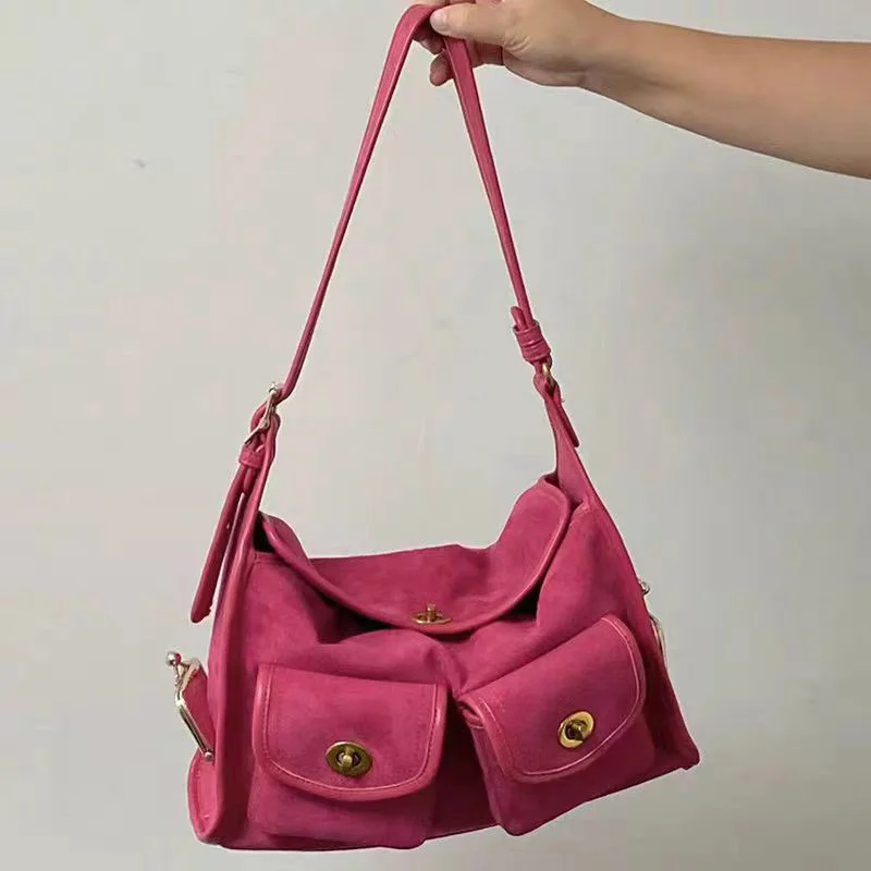 خمر الجلد المدبوغ حقيبة كتف الموضة الكلاسيكية الفاخرة المرأة حقيبة كروسبودي جديد الخريف متعددة جيب سعة كبيرة متجمد حمل حقيبة