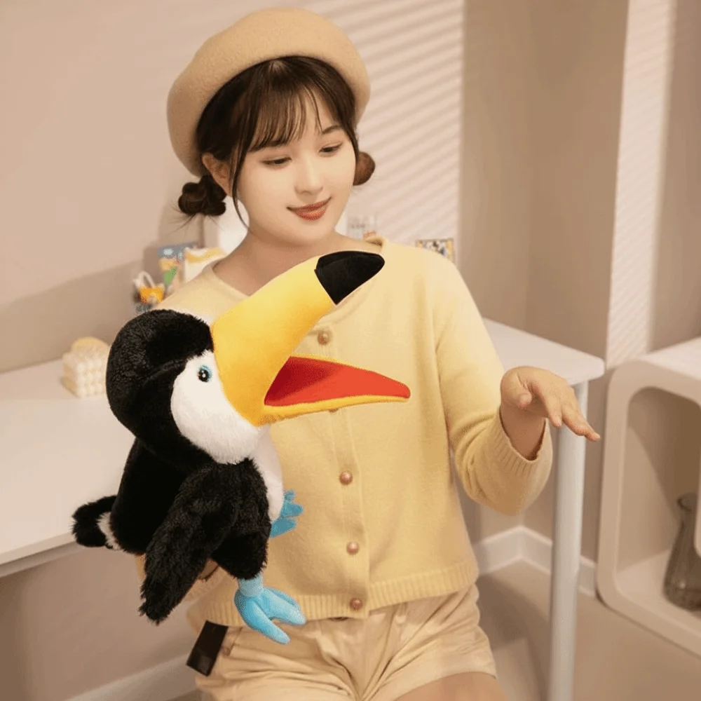 Toucan Parrot 35cm Size Bird Hand Puppets Funny Cartoon Kawaii Style Animal Hand Puppets Soft Hand Control Educational Play