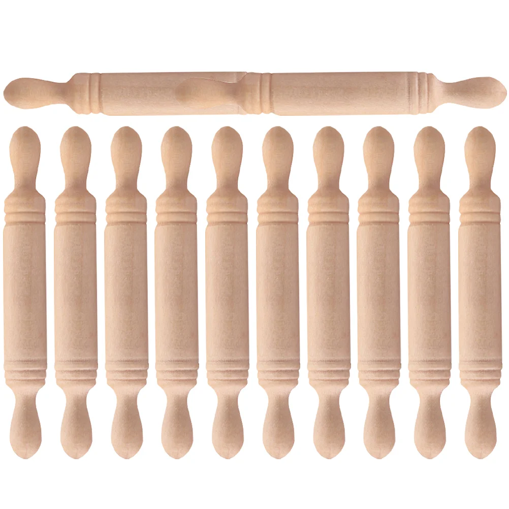 12 Pcs Mini Wooden Rolling Pin Toy House Props Small Kitchen Photo Prop Mini Stick Simulation Child Educational Toy